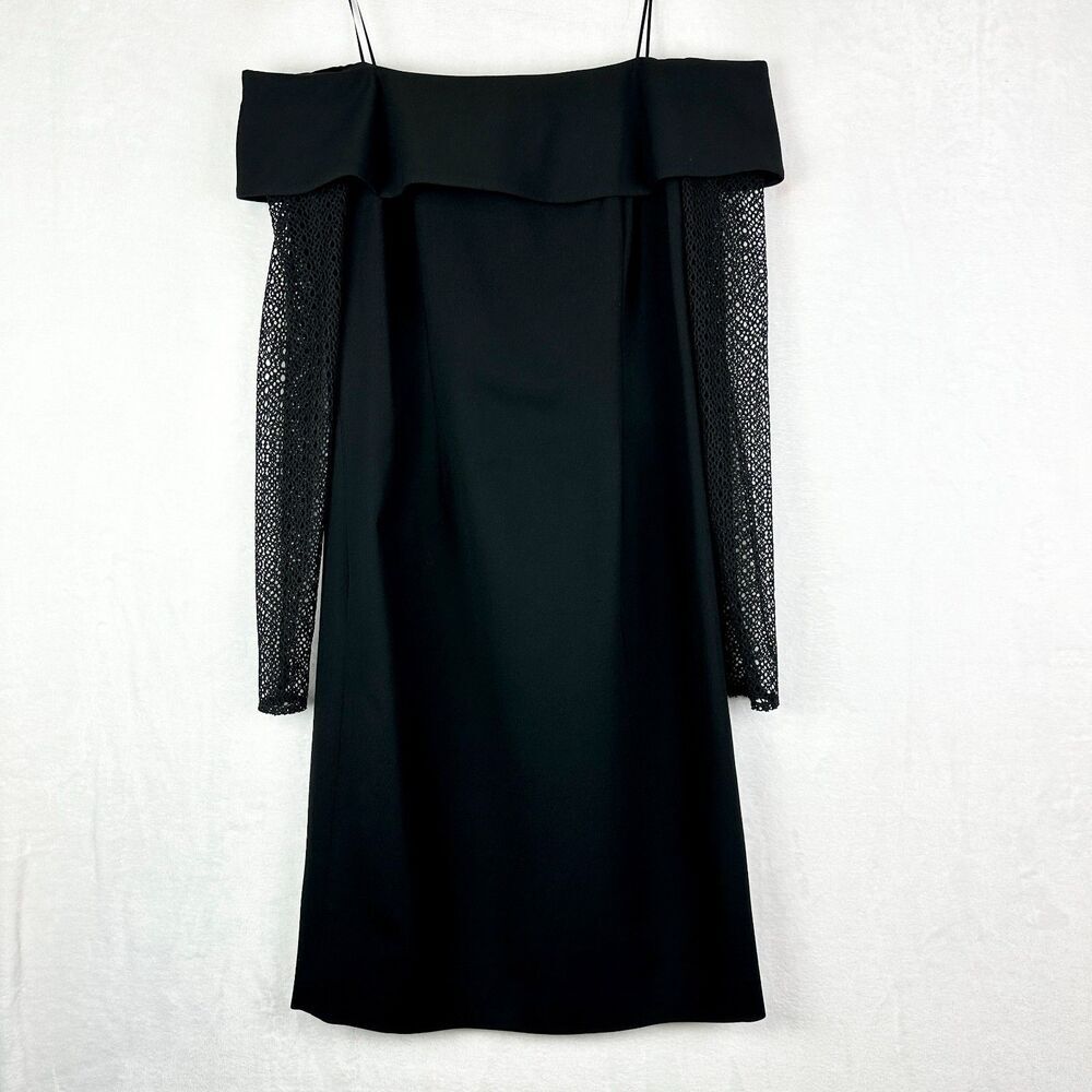 Teri Jon Rickie Freeman Off The Shoulder Midi Dress Size 12 Black Crochet Lace